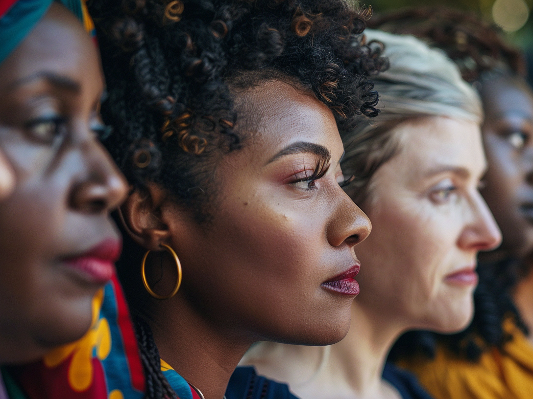 Eine Gruppe diverser Frauen. Im Vortrag von infodesignerin Daniela Vey im Rathaus Stuttgart dreht sich alles um KI und warum es besonders wichtig ist, dass wir Frauen in der Entwicklung beteiligt sind und Daten gleichberechtigt eingebracht werden.